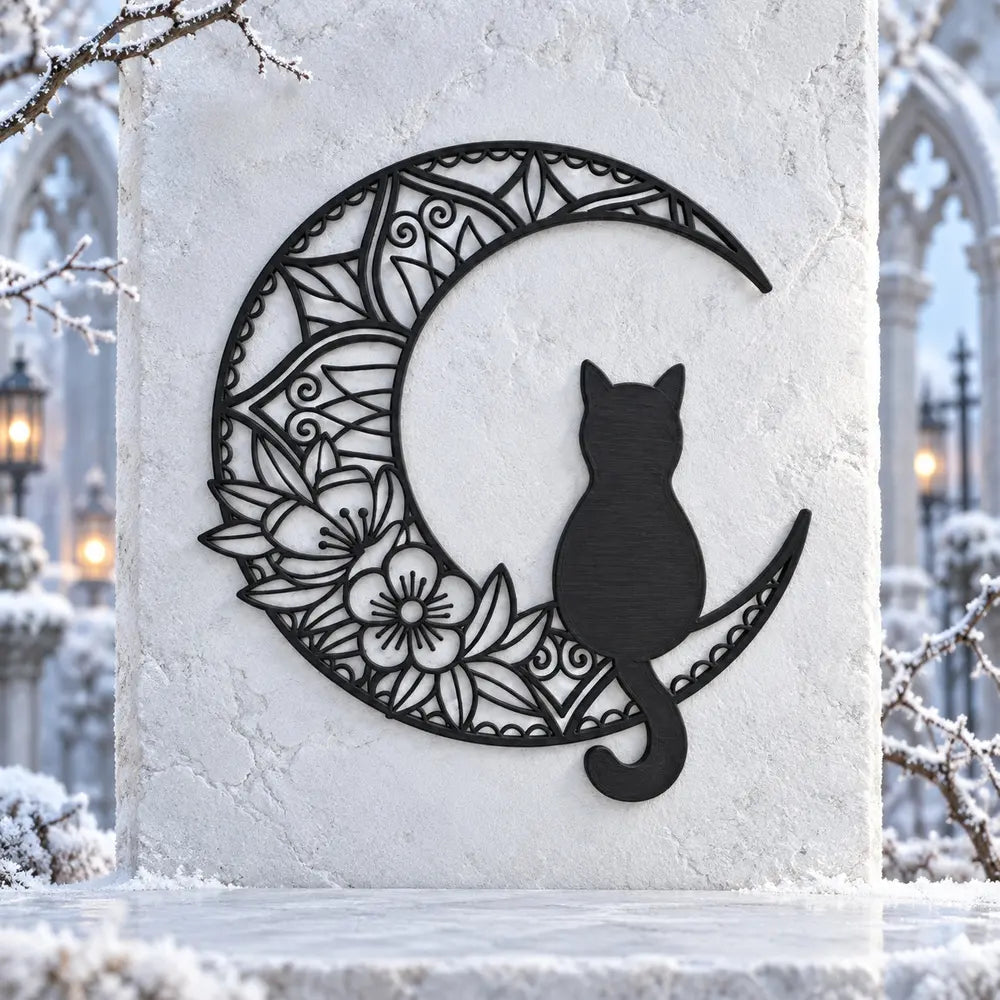 Gato y luna · Arte de pared, imagen ilustrativa generada con IA