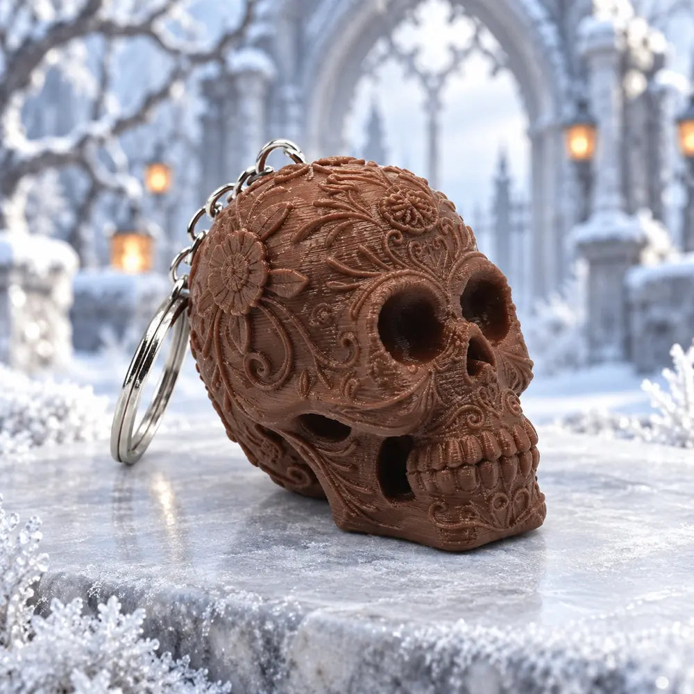 Calavera floral · Llavero, imagen ilustrativa generada con IA