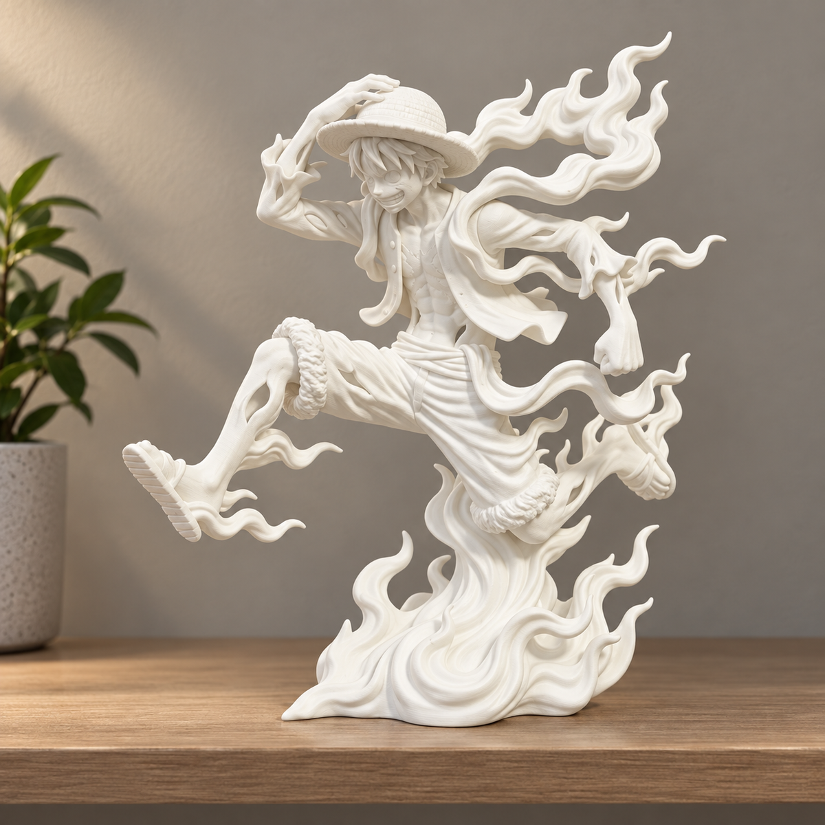 Luffy · Estatua de batalla · visualización del diseño generada con IA