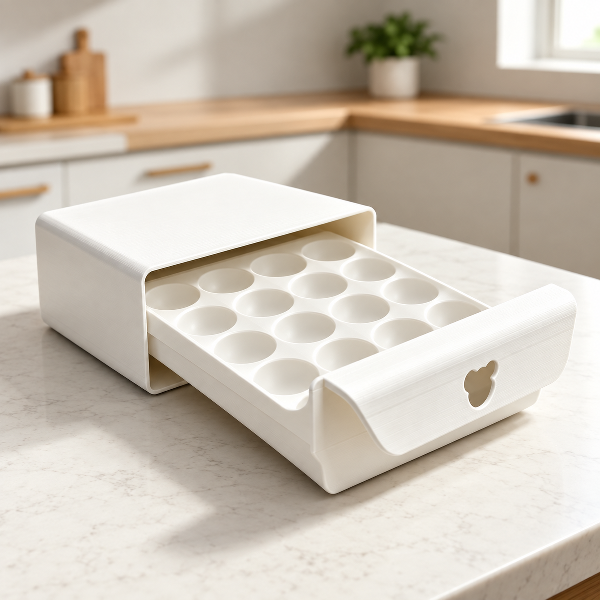 Organizador de huevos con cajón · visualización del diseño generada con IA
